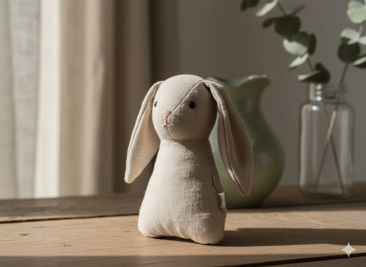 Handmade soft rabbit toy in natural linen