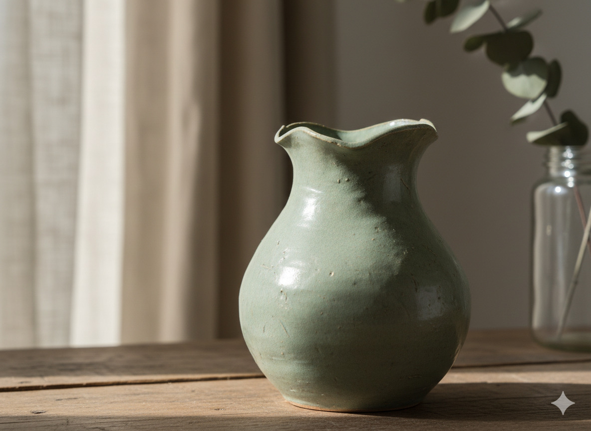 Handmade ceramic vase in sage green